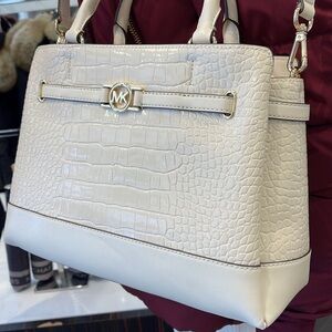 Michael Kors White Crocodile-Embossed Satchel